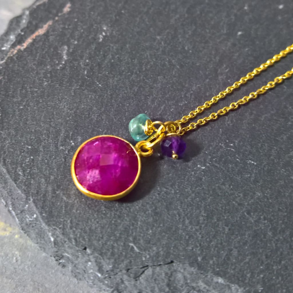 Ruby circle pendant necklace in gold vermeil silver
