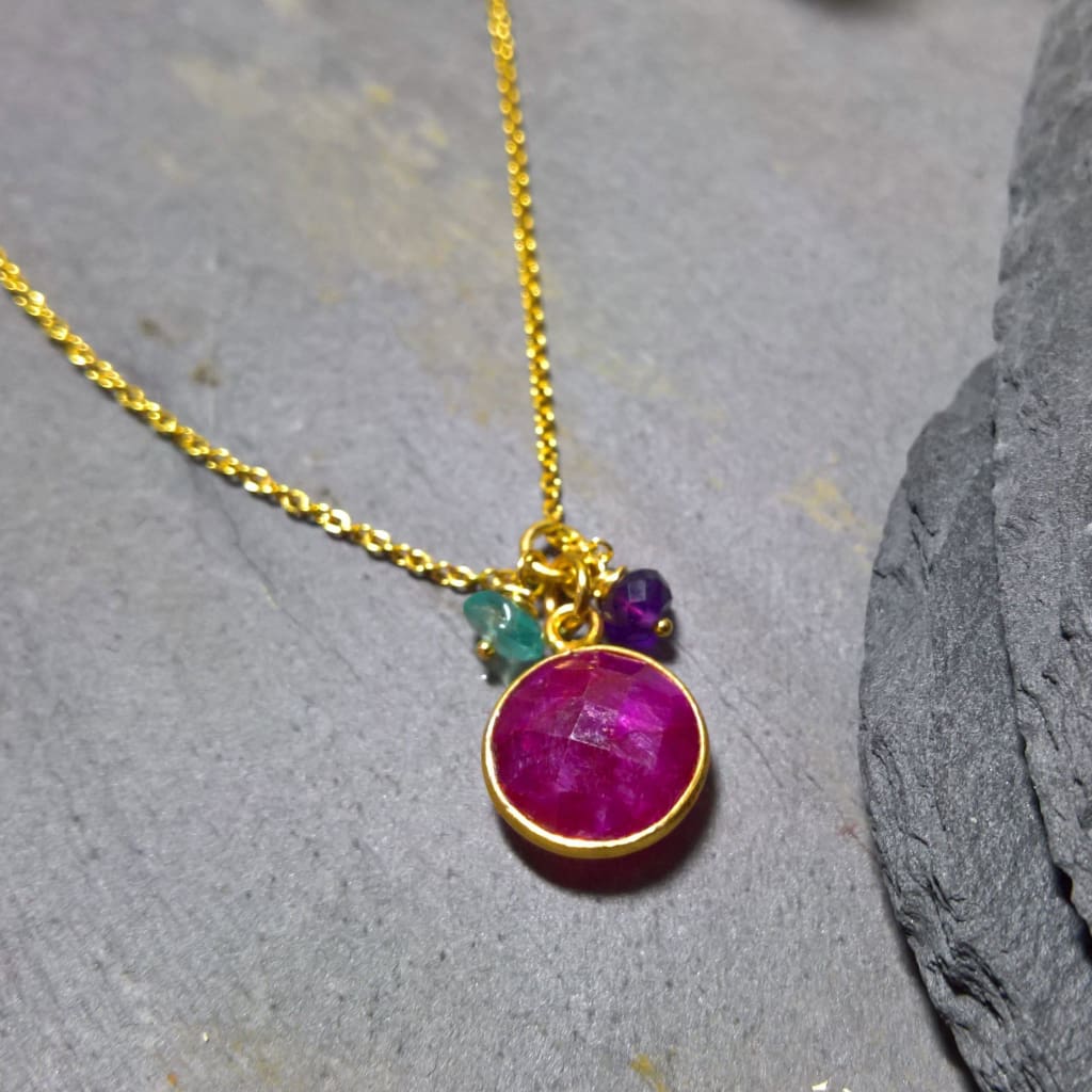 Ruby circle pendant necklace in gold vermeil silver
