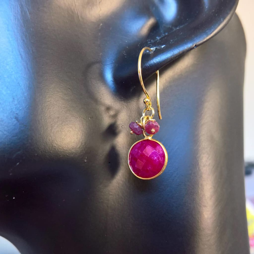 Ruby drop earrings in gold vermeil