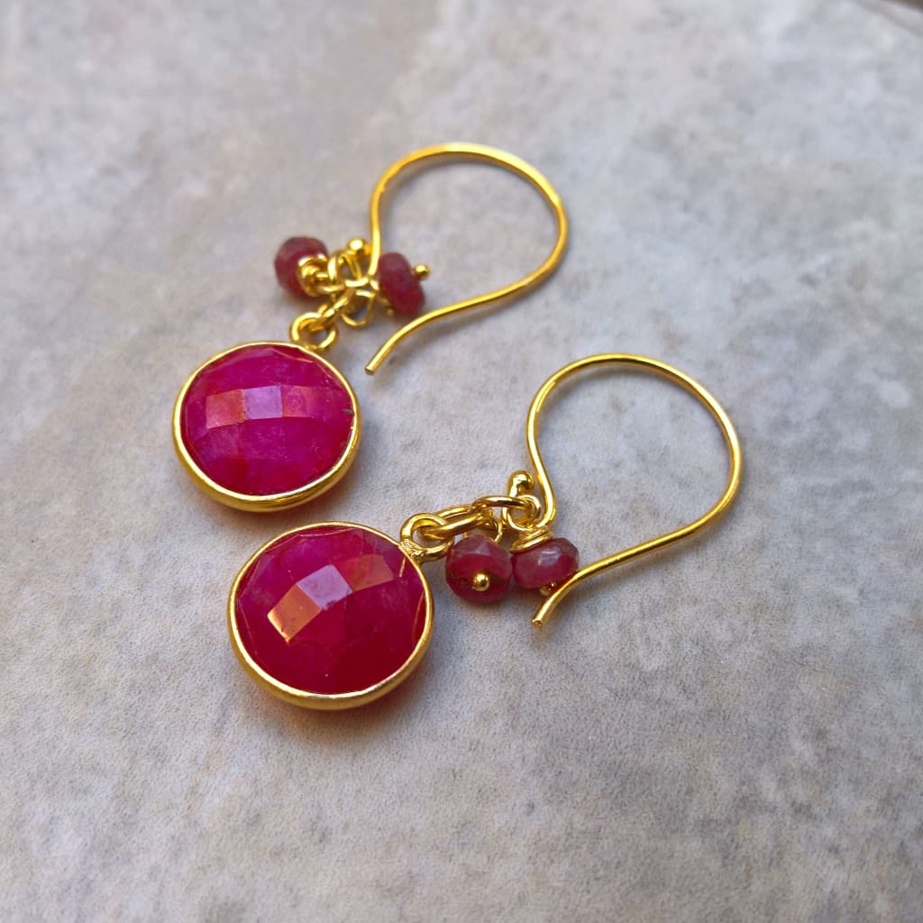 Ruby drop earrings in gold vermeil