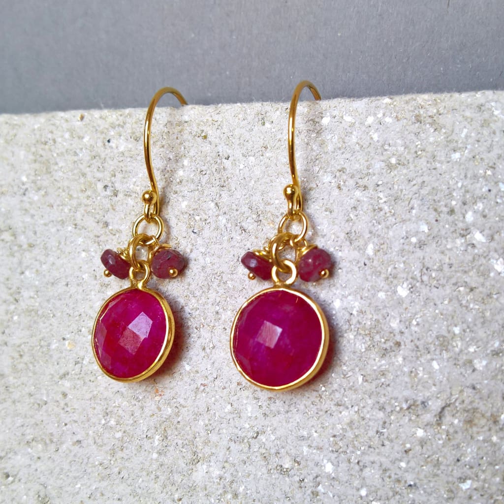 Ruby drop earrings in gold vermeil