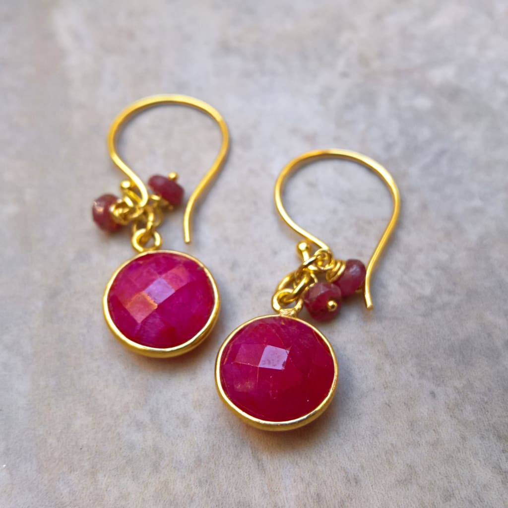 Ruby drop earrings in gold vermeil