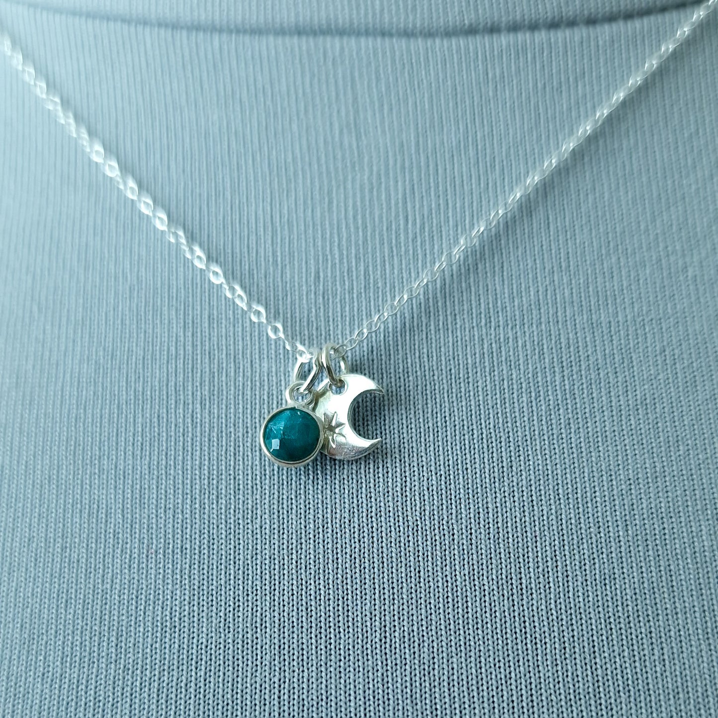 Emerald silver moon pendant necklace - May birthstone - Taurus Gift