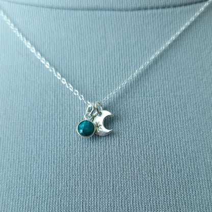 Emerald silver moon pendant necklace - May birthstone - Taurus Gift