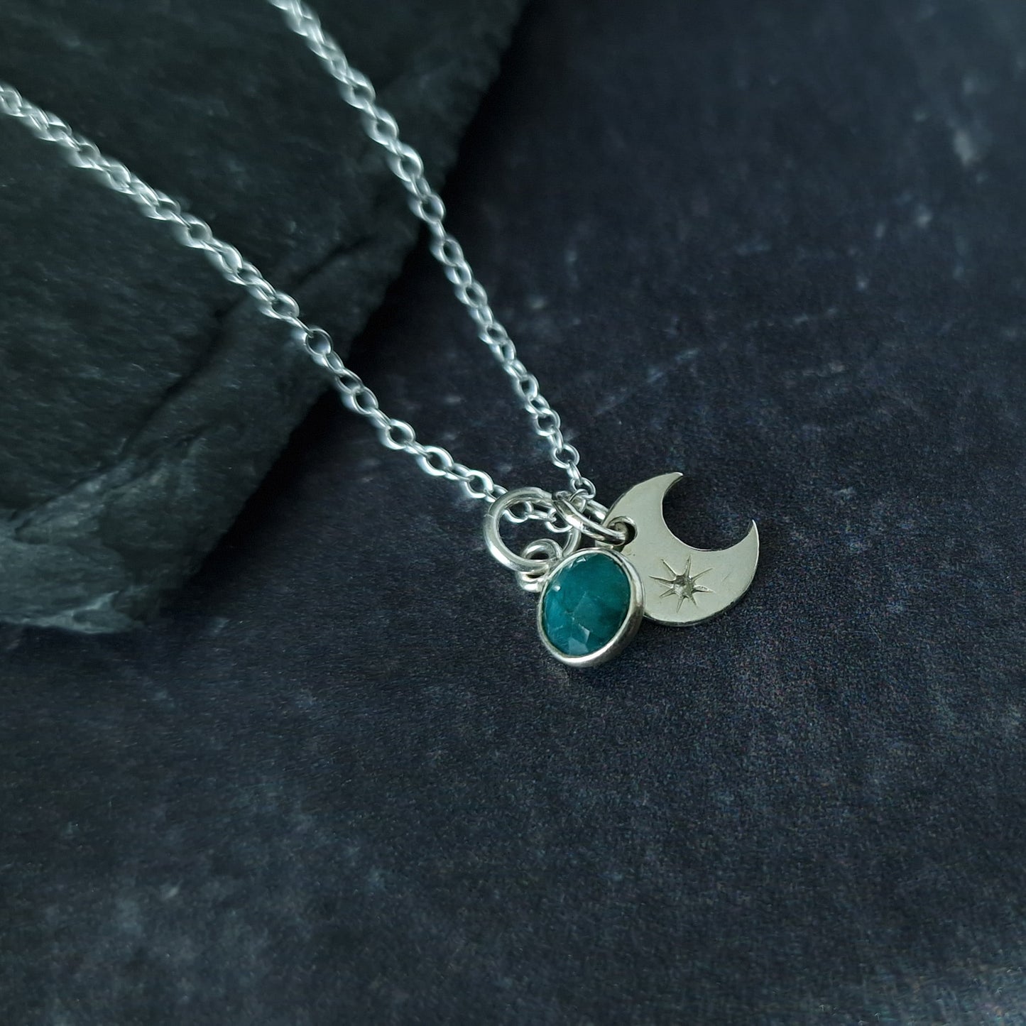 Emerald silver moon pendant necklace - May birthstone - Taurus Gift