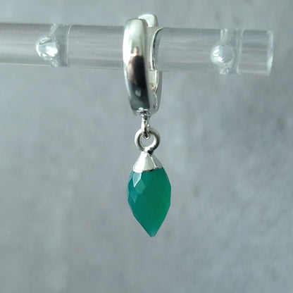 Sterling Silver Single Green Onyx Huggie Hoop Earring - August Birthstone Gift Unisex Design