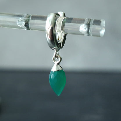 Sterling Silver Single Green Onyx Huggie Hoop Earring - August Birthstone Gift Unisex Design