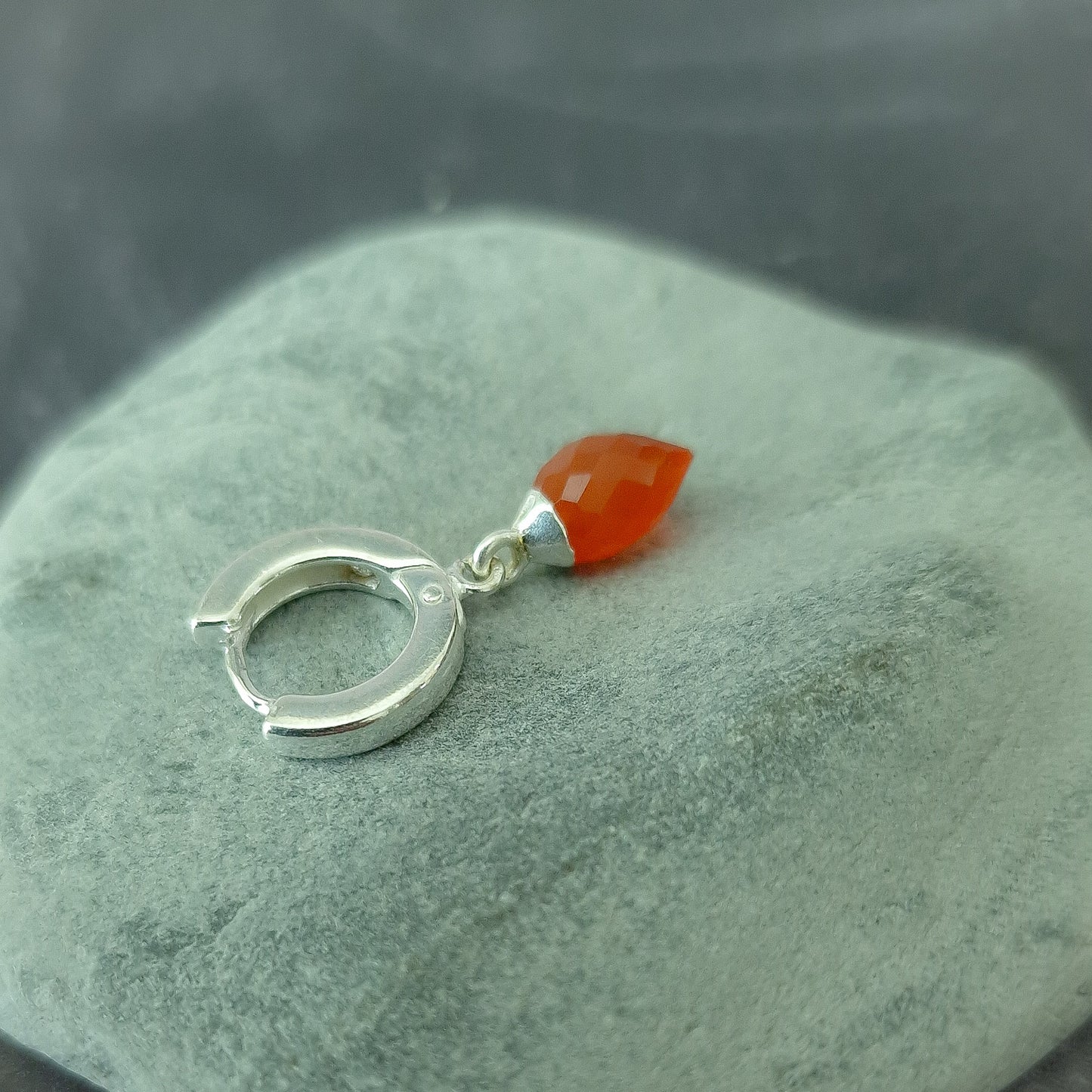 Sterling Silver Single Carnelian Huggie Hoop Earring - August Birthstone Gift Unisex Design