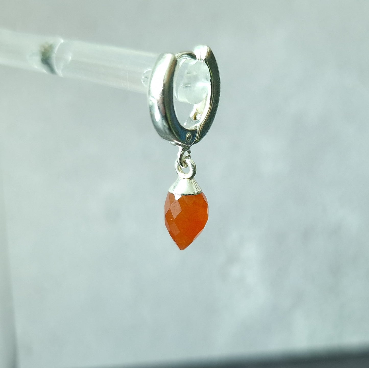 Sterling Silver Single Carnelian Huggie Hoop Earring - August Birthstone Gift Unisex Design