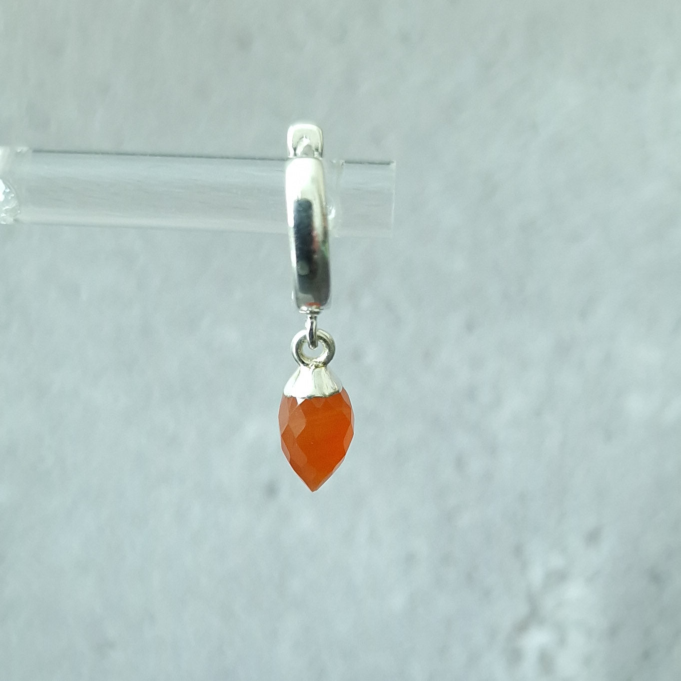 Sterling Silver Single Carnelian Huggie Hoop Earring - August Birthstone Gift Unisex Design