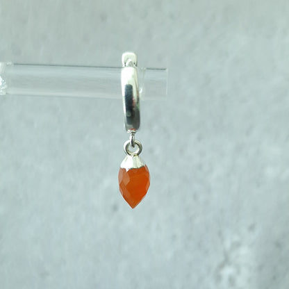 Sterling Silver Single Carnelian Huggie Hoop Earring - August Birthstone Gift Unisex Design