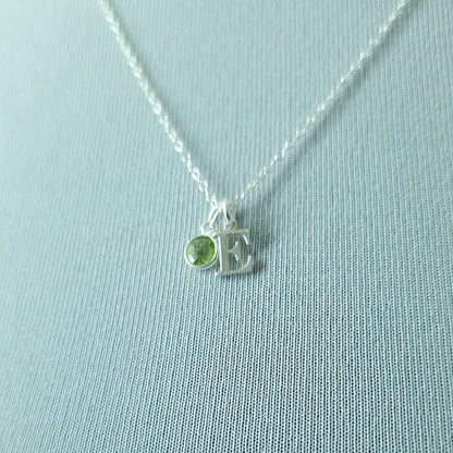 Peridot August Birthstone Initial Sterling Silver Necklace