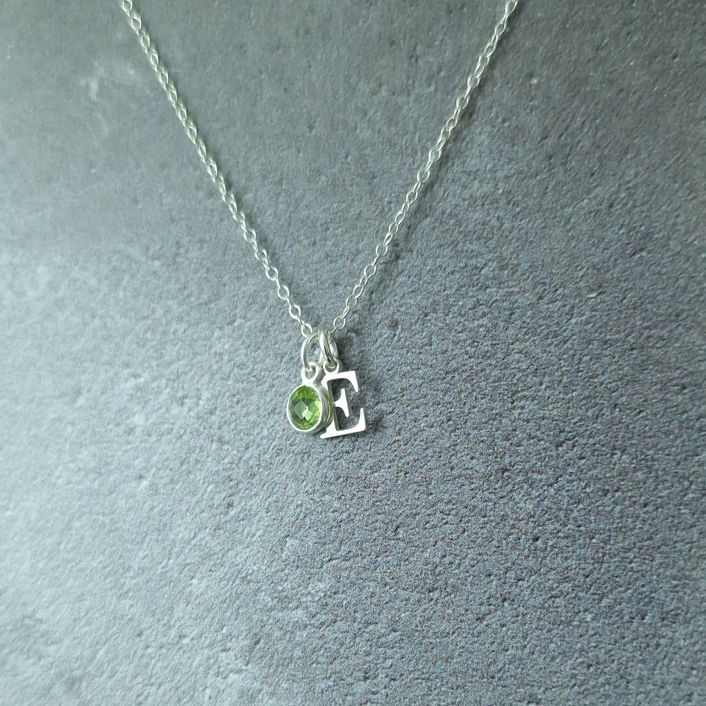 Peridot August Birthstone Initial Sterling Silver Necklace