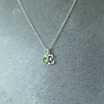 Peridot August Birthstone Initial Sterling Silver Necklace