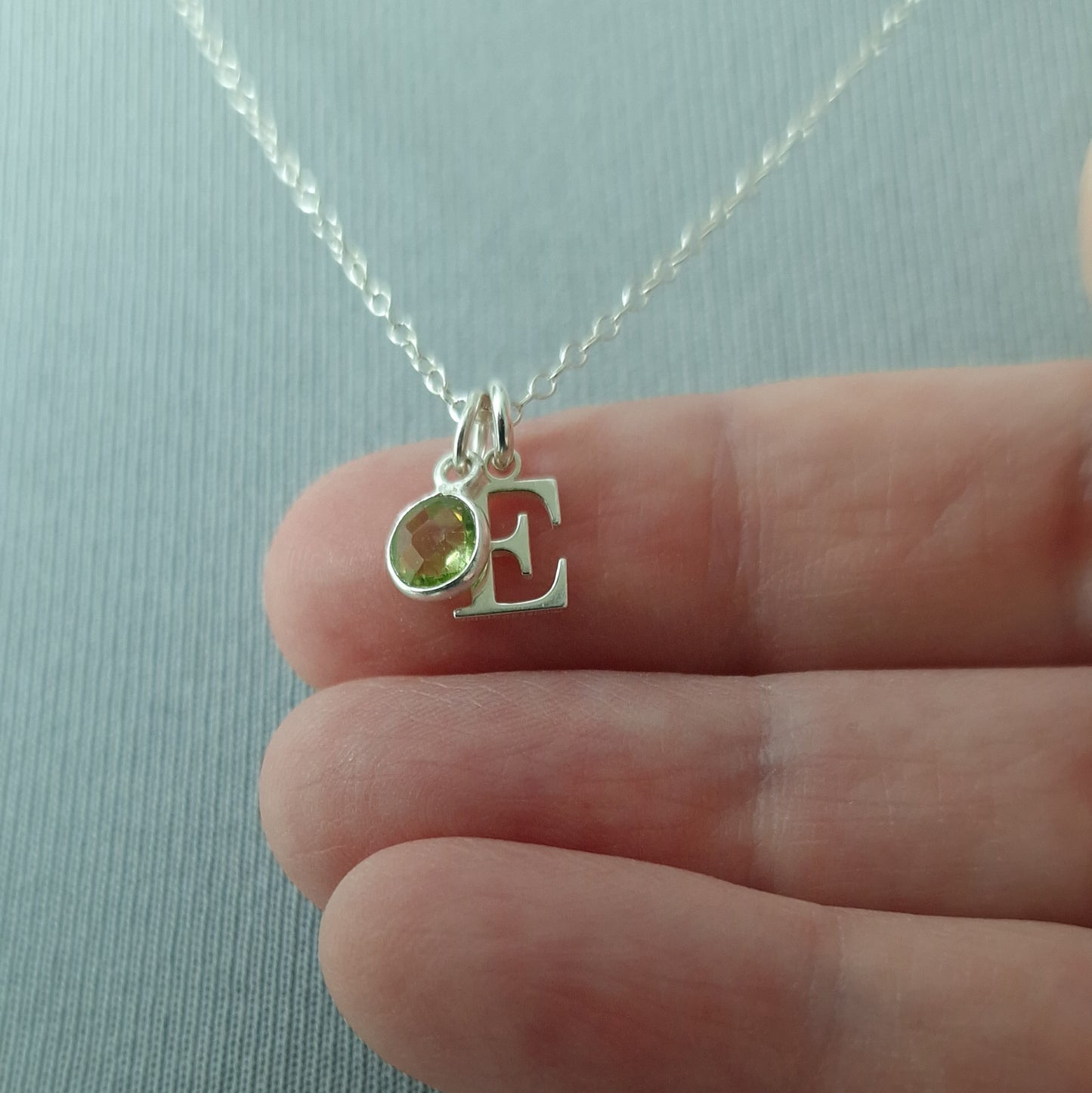 Peridot August Birthstone Initial Sterling Silver Necklace