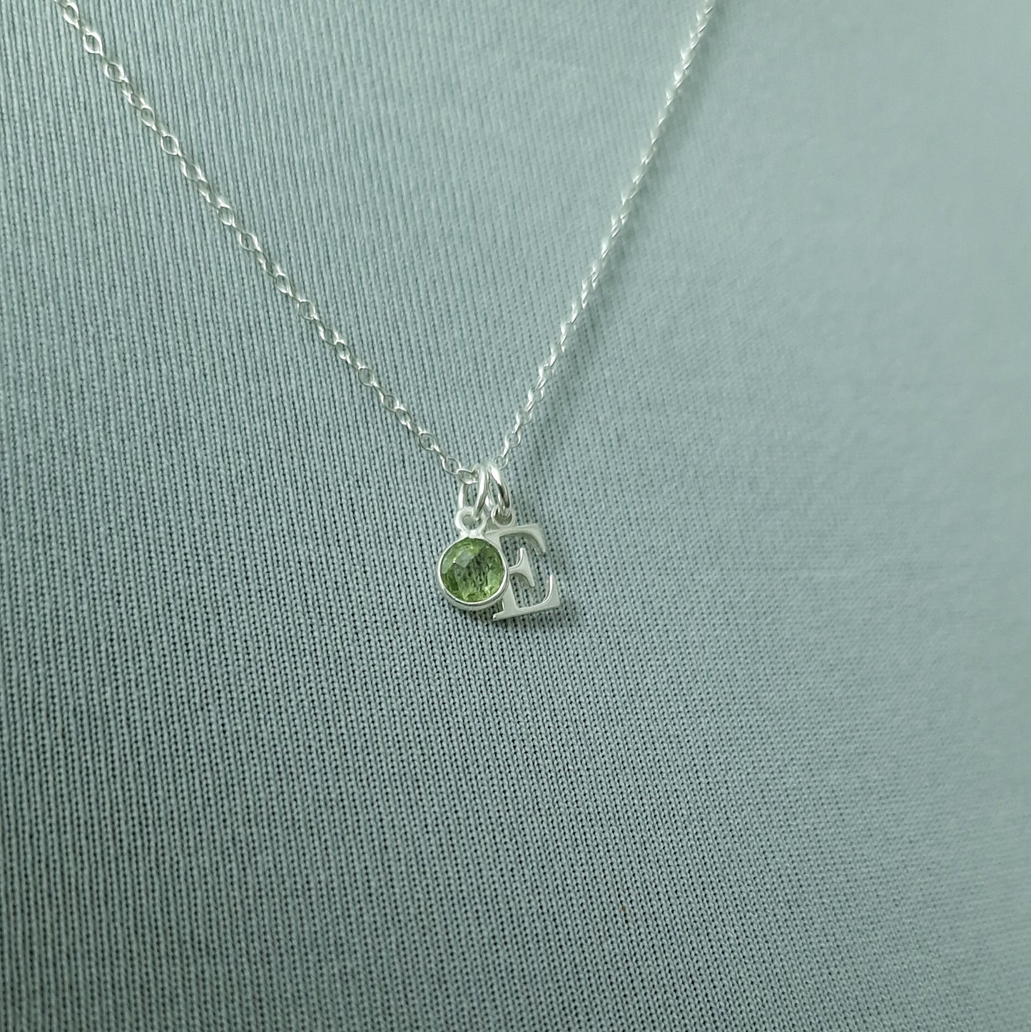 Peridot August Birthstone Initial Sterling Silver Necklace