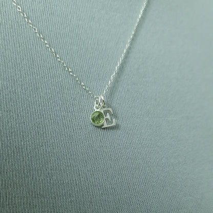 Peridot August Birthstone Initial Sterling Silver Necklace