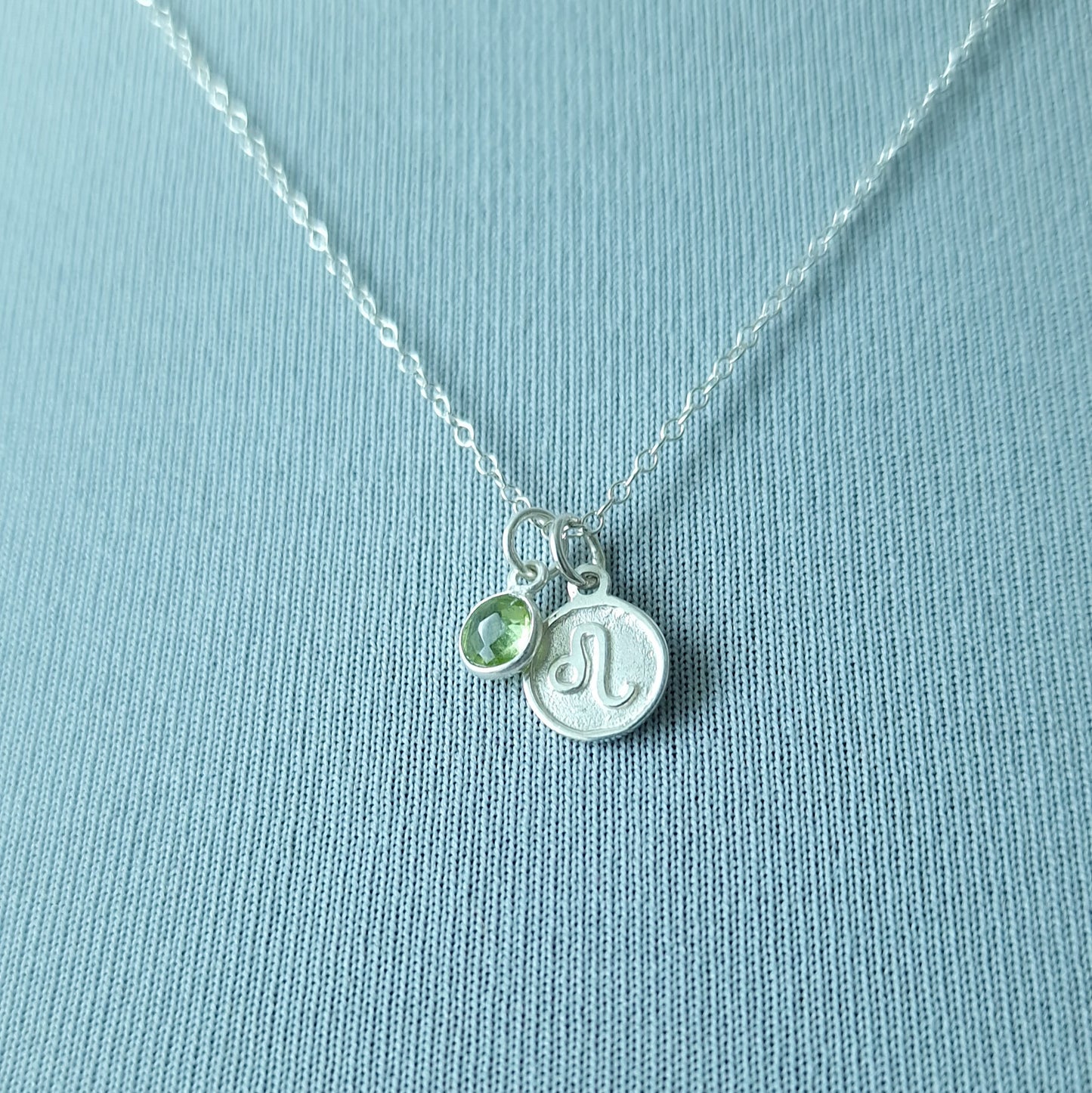 Leo and Peridot Birthstone Double Pendant Necklace Sterling Silver - Zodiac Jewellery Set