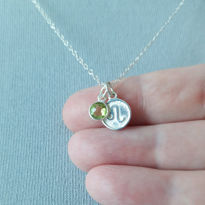 Leo and Peridot Birthstone Double Pendant Necklace Sterling Silver - Zodiac Jewellery Set