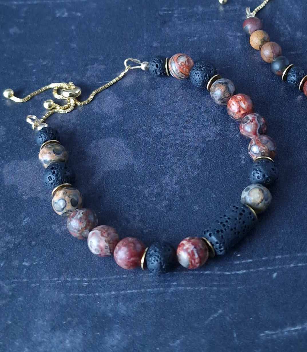 Men's Leopard Skin Jasper Natural Stone Bracelet in Gold Vermeil