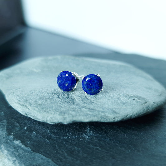 Lapis Lazuli Stud Earrings - Gold or Silver - Virgo or September Birthstone Jewelry Present