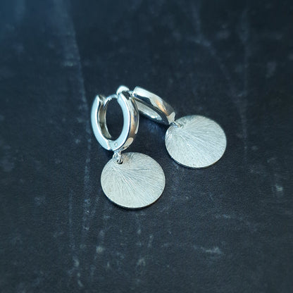 Sterling Silver Small Disc Huggie Hoops - Unique Jewellery Gift for Women