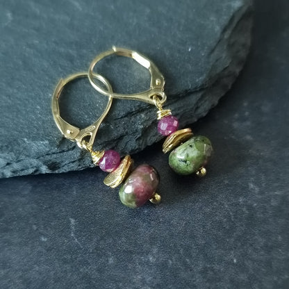 Ruby in Zoisite and Ruby Gold Vermeil Drop earrings