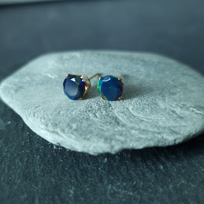 Black Ethiopian Treated Opal stud earrings in gold filled or sterling silver