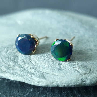 Black Ethiopian Treated Opal stud earrings in gold filled or sterling silver