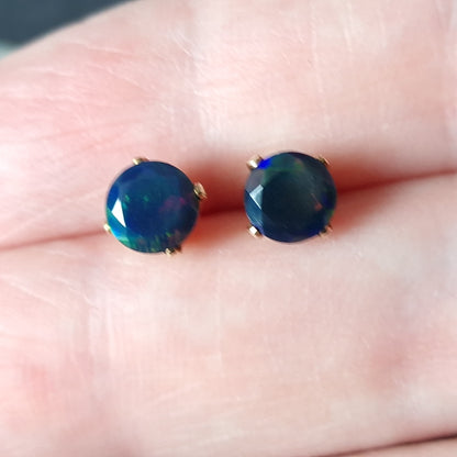 Black Ethiopian Treated Opal stud earrings in gold filled or sterling silver