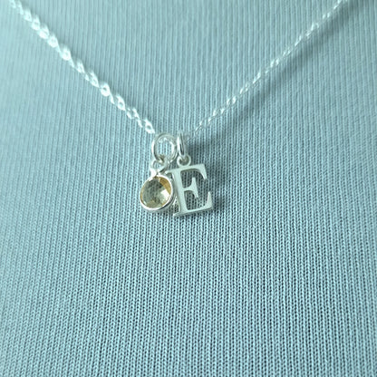 Sterling Silver Initial Birthstone Necklace with Citrine