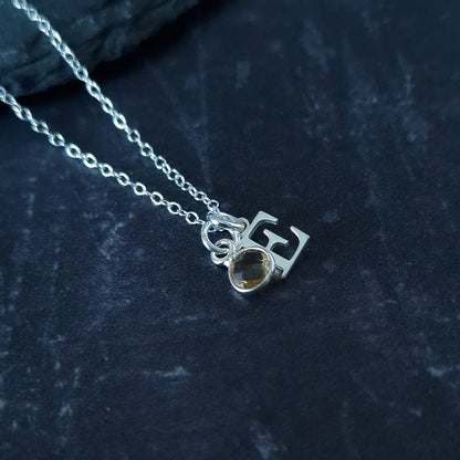 Sterling Silver Initial Birthstone Necklace with Citrine