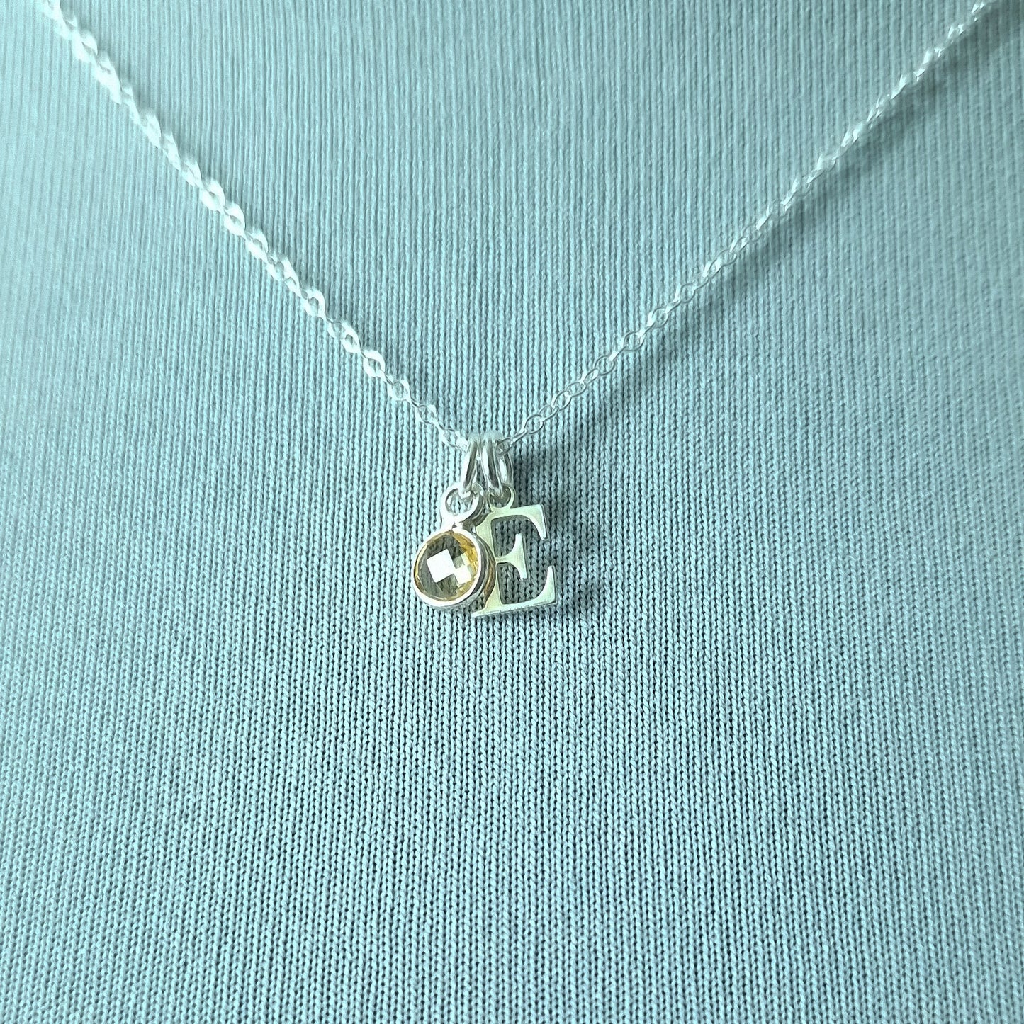 Sterling Silver Initial Birthstone Necklace with Citrine