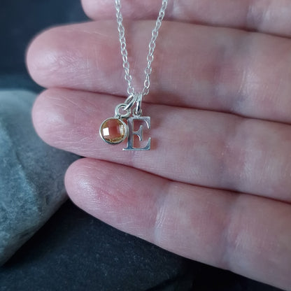 Sterling Silver Initial Birthstone Necklace with Citrine