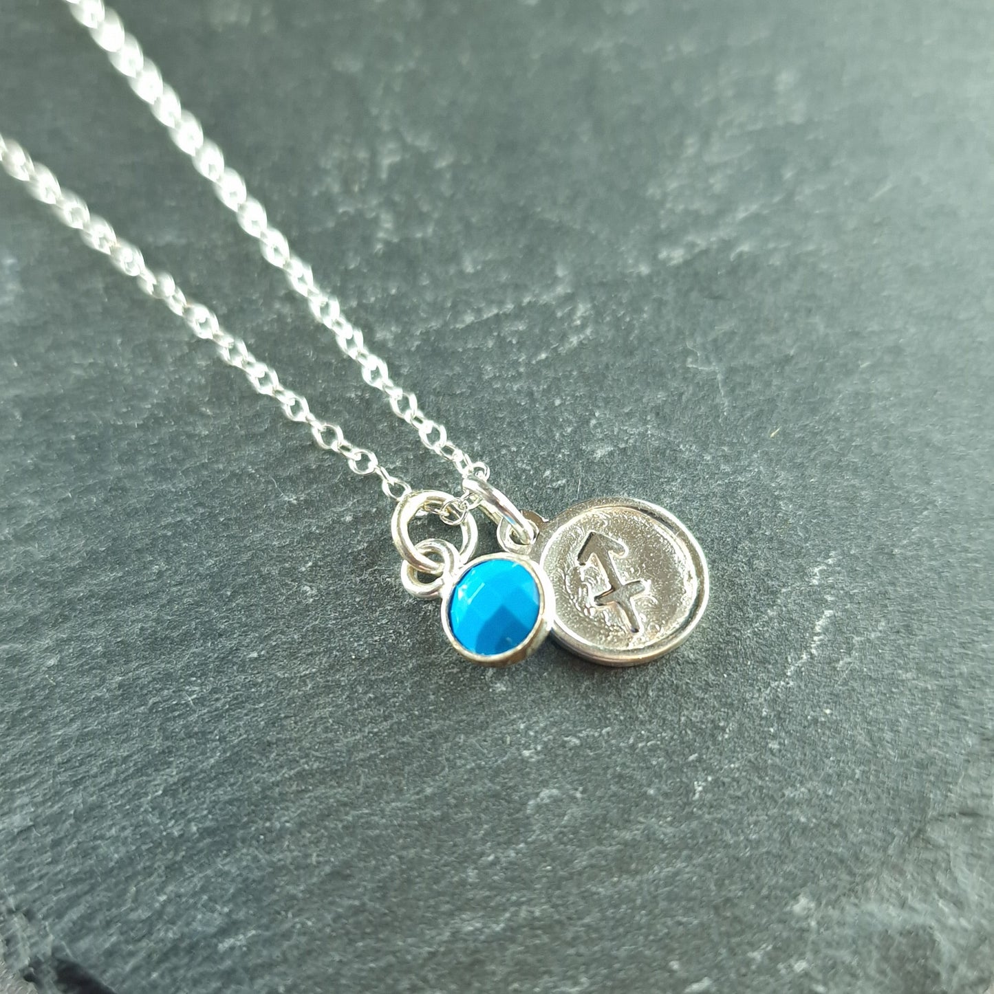 Sagittarius Turquoise charm necklace in sterling silver