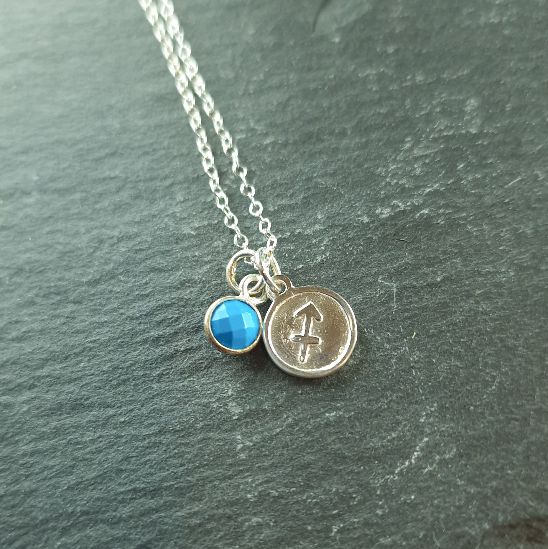 Sagittarius Turquoise charm necklace in sterling silver