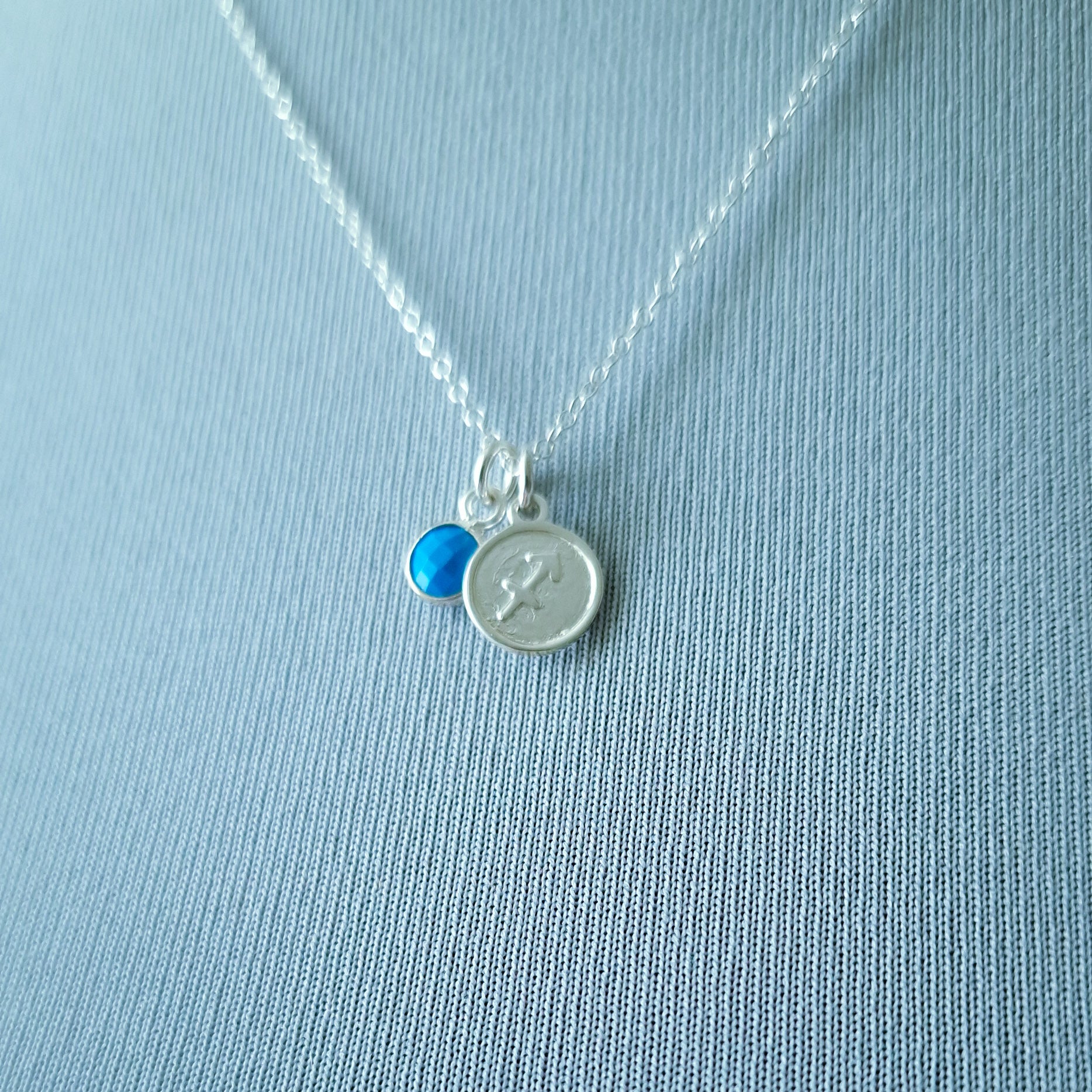 Sagittarius Turquoise charm necklace in sterling silver