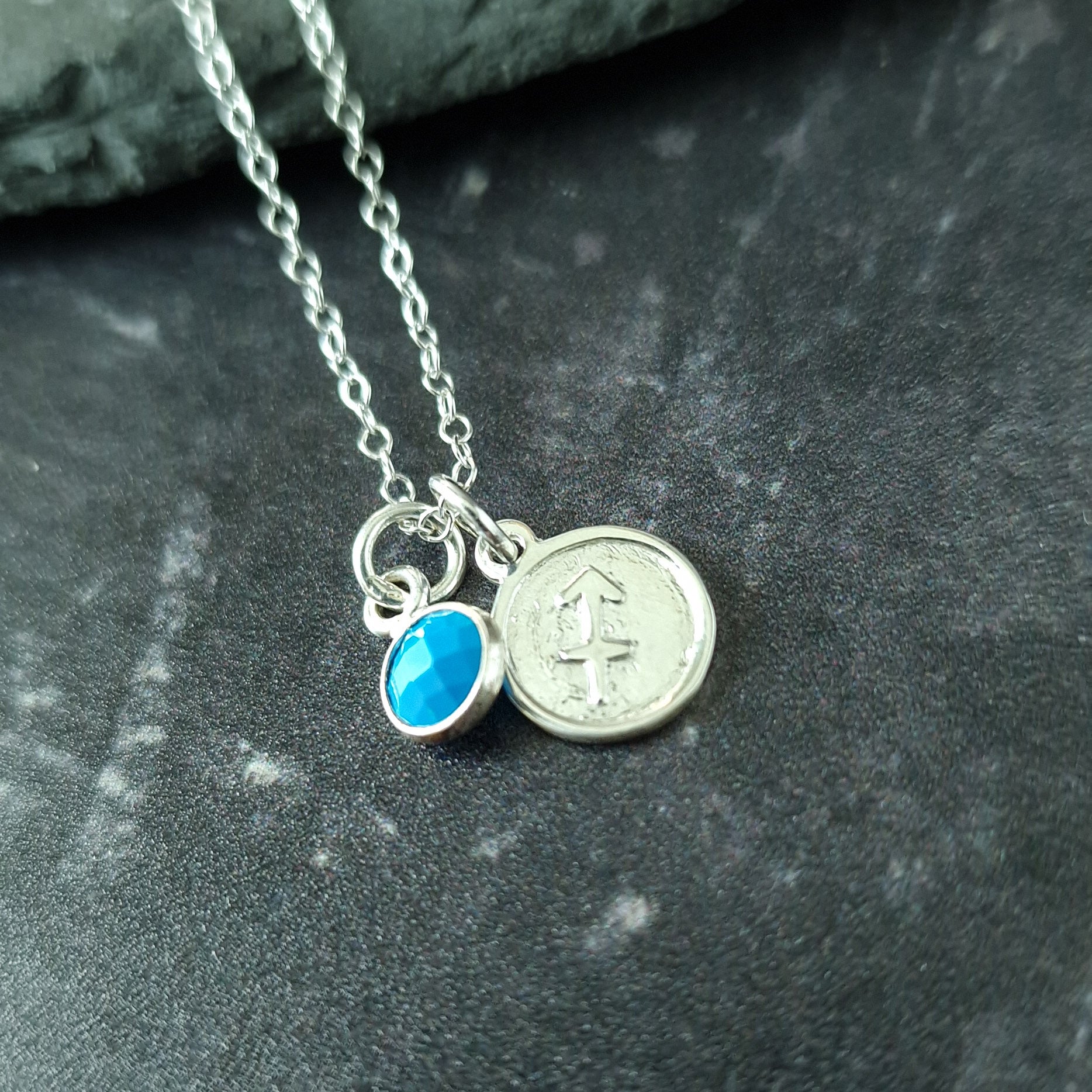 Sagittarius Turquoise charm necklace in sterling silver