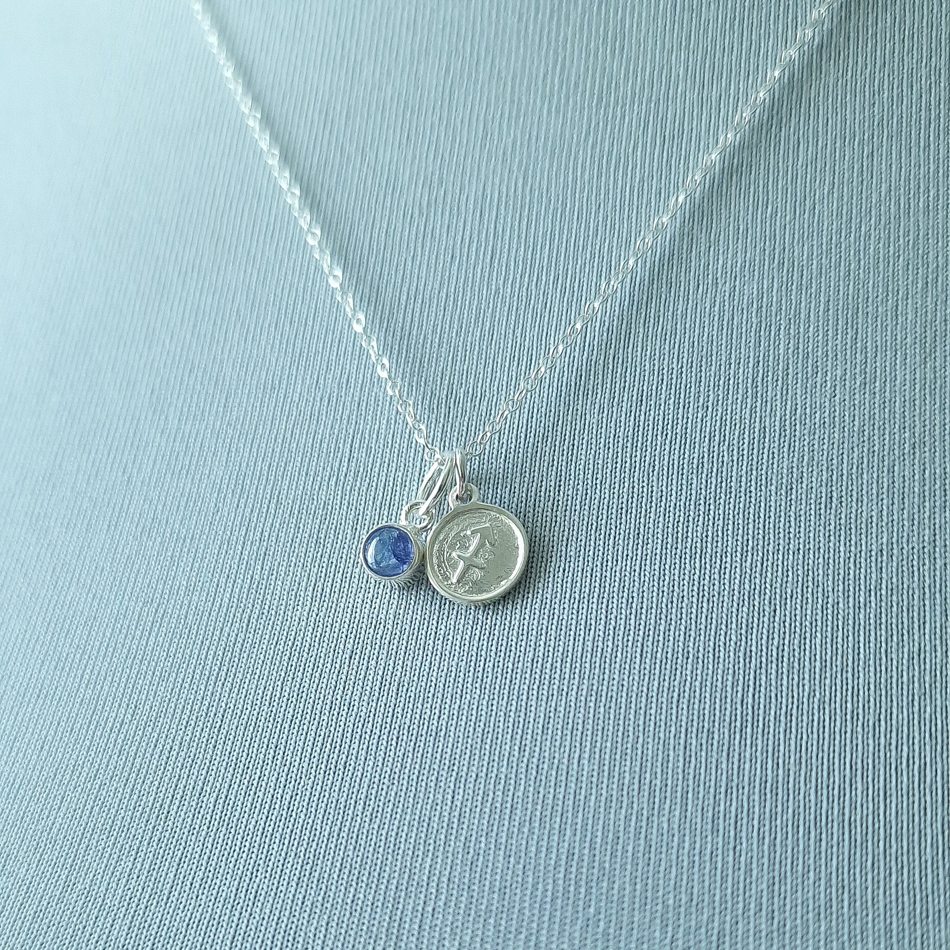 Sagittarius Tanzanite Charm Necklace in Sterling Silver