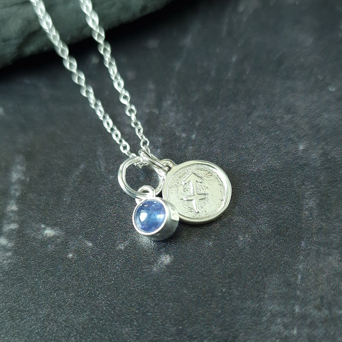 Sagittarius Tanzanite Charm Necklace in Sterling Silver