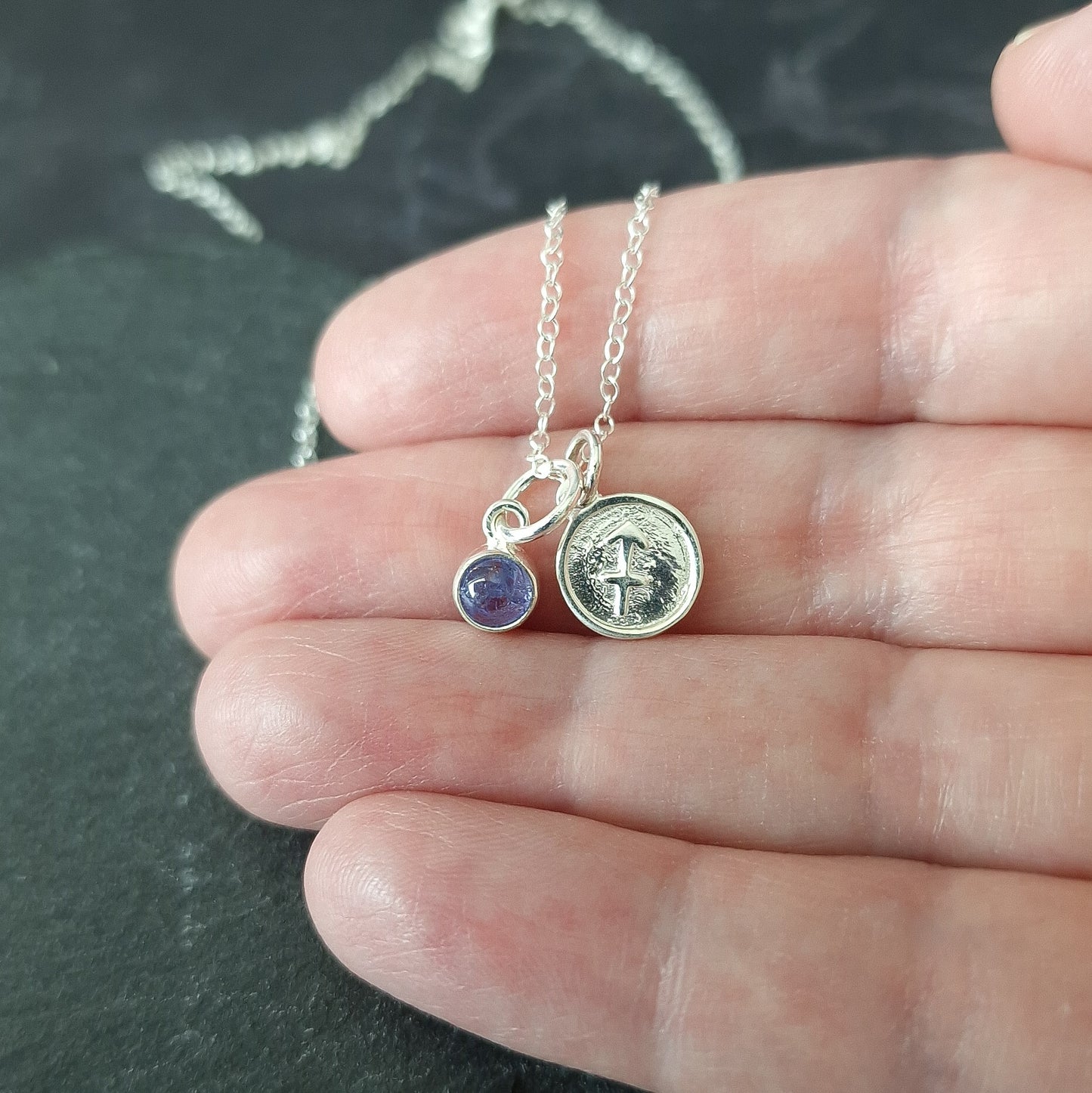 Sagittarius Tanzanite Charm Necklace in Sterling Silver