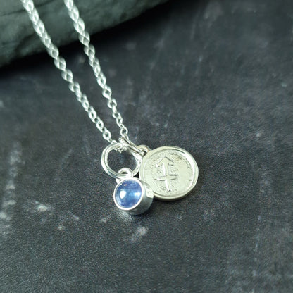 Sagittarius Tanzanite Charm Necklace in Sterling Silver