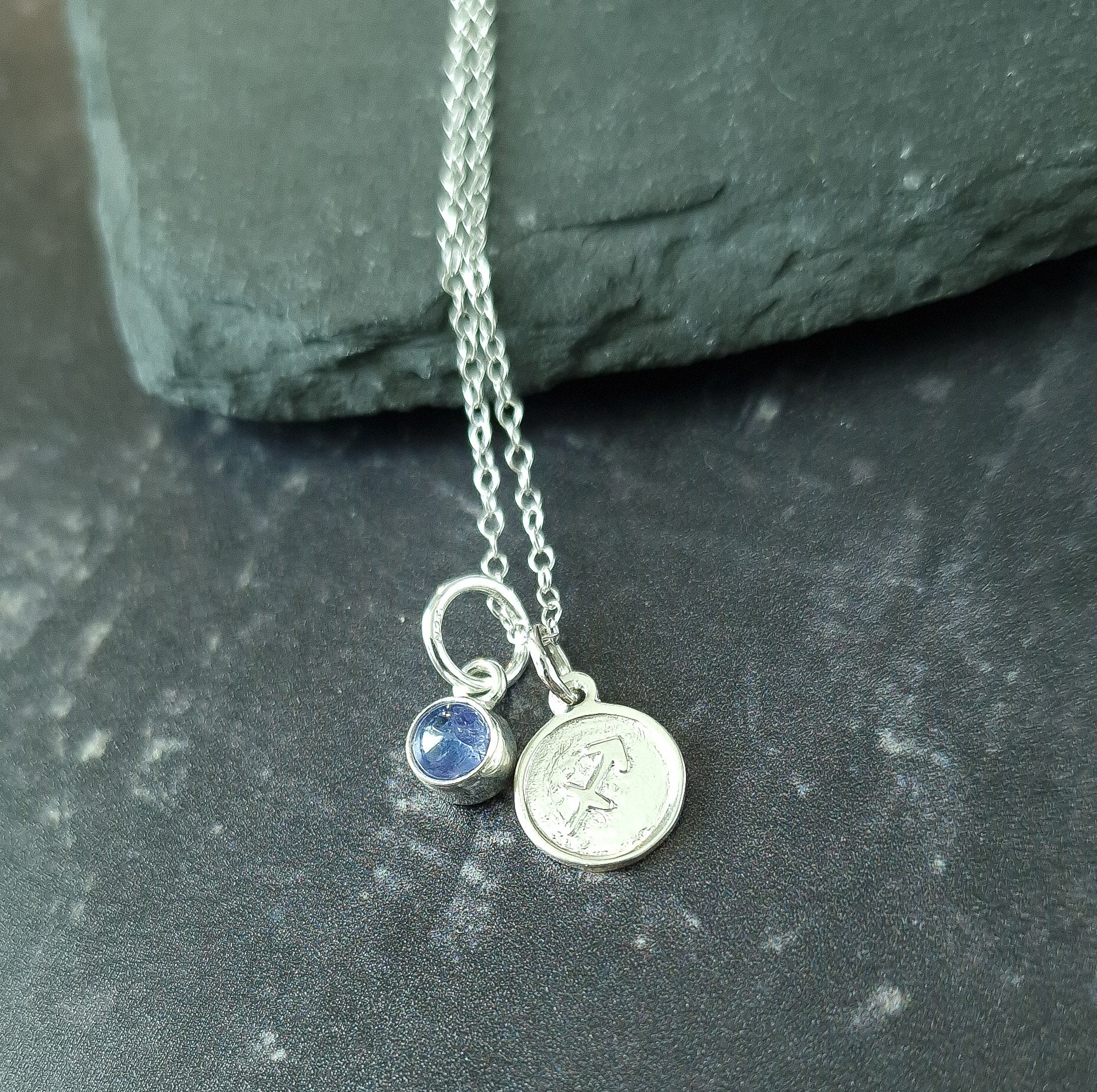 Sagittarius Tanzanite Charm Necklace in Sterling Silver