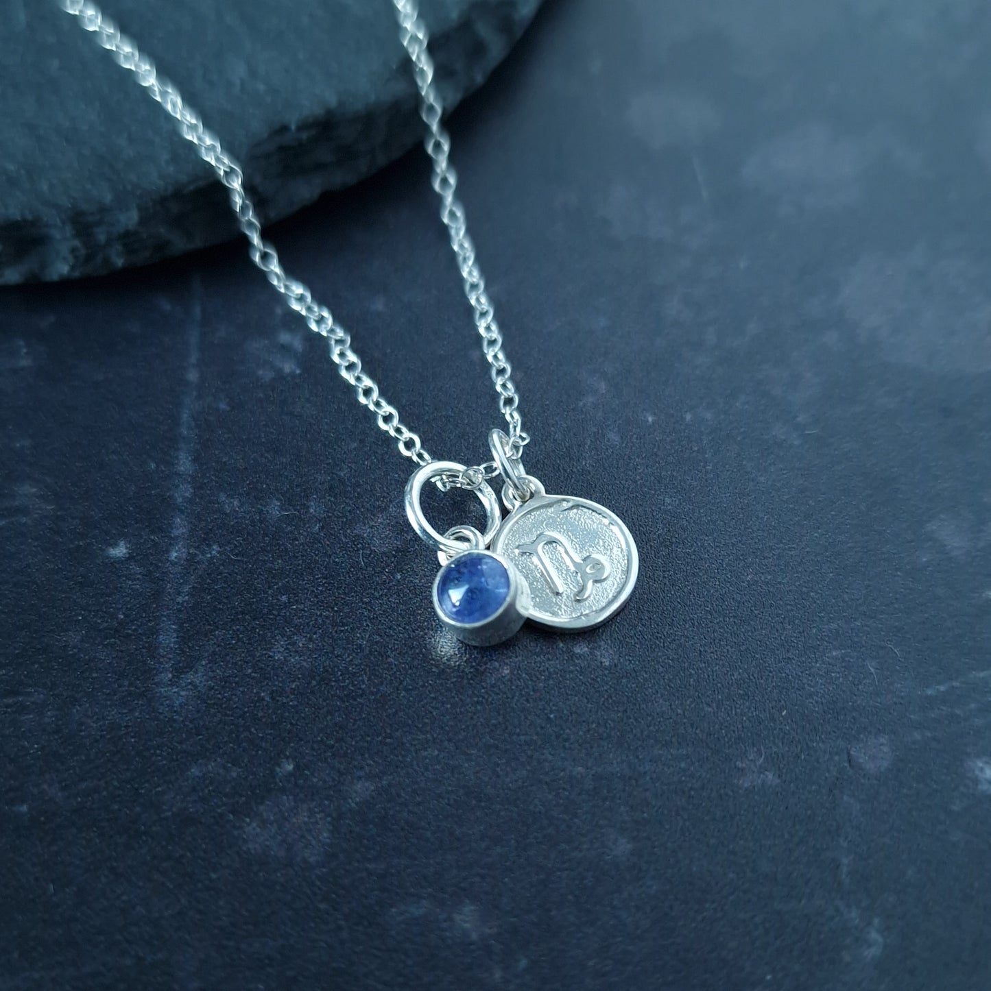 Capricorn Tanzanite charm necklace in sterling silver