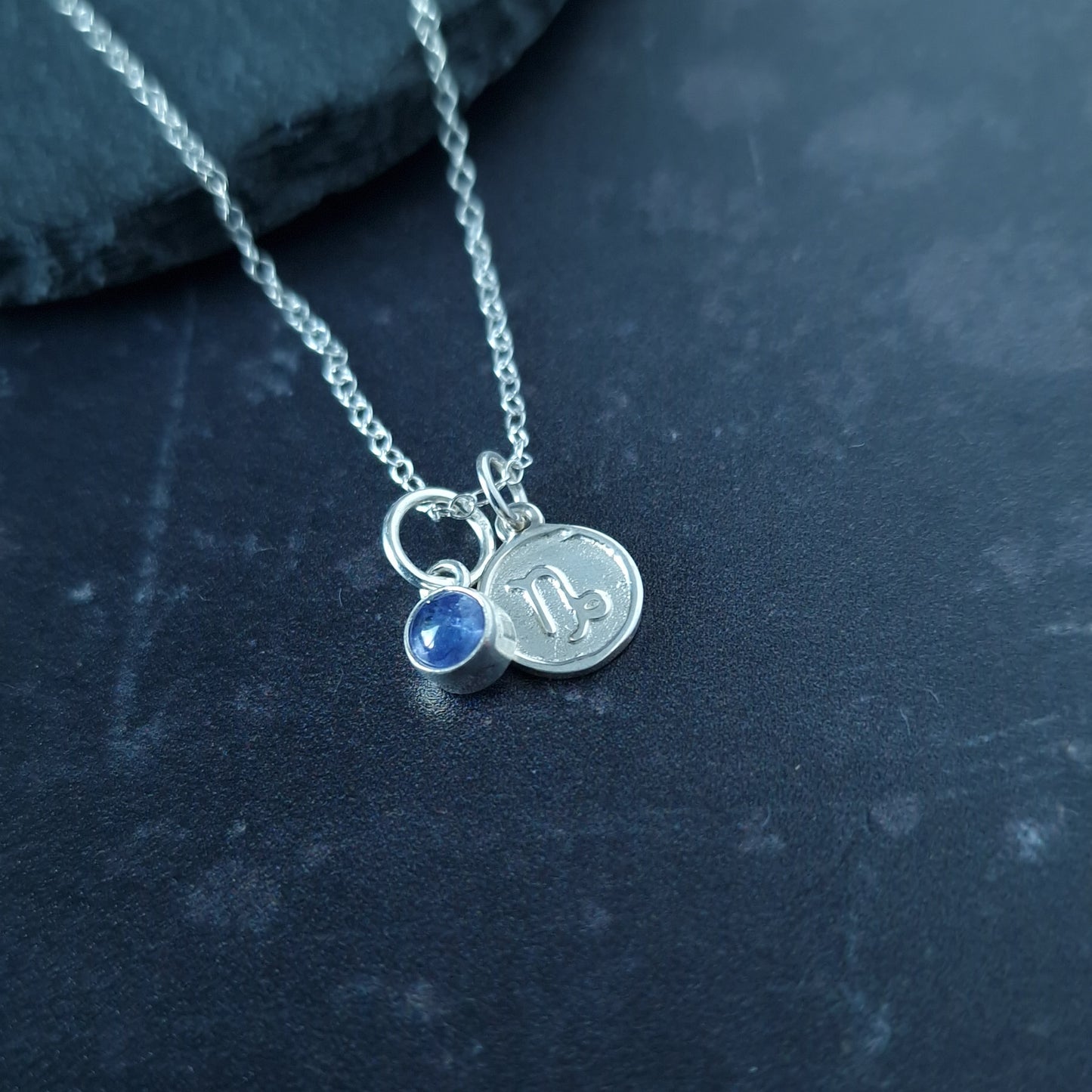 Capricorn Tanzanite charm necklace in sterling silver