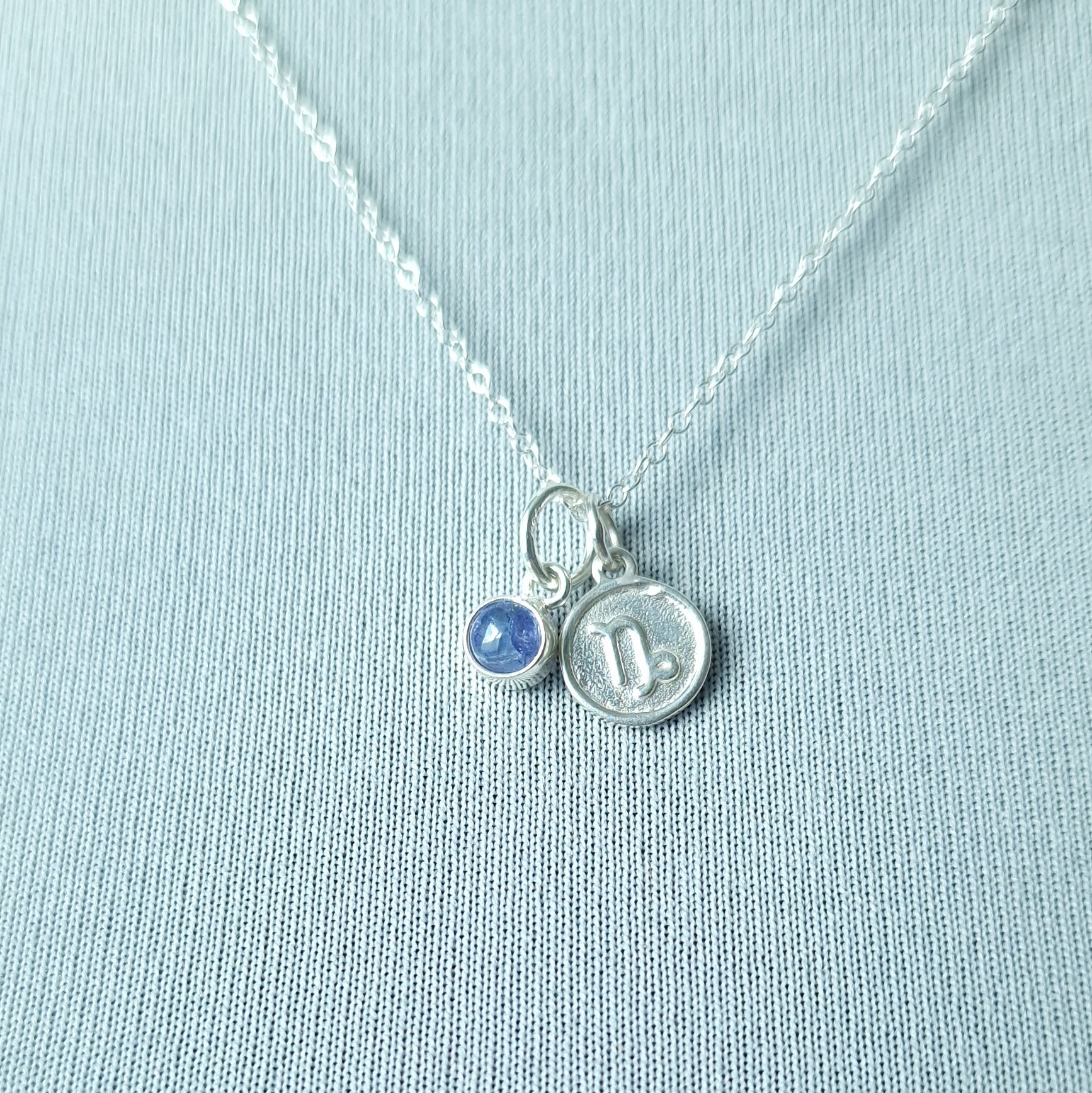 Capricorn Tanzanite charm necklace in sterling silver