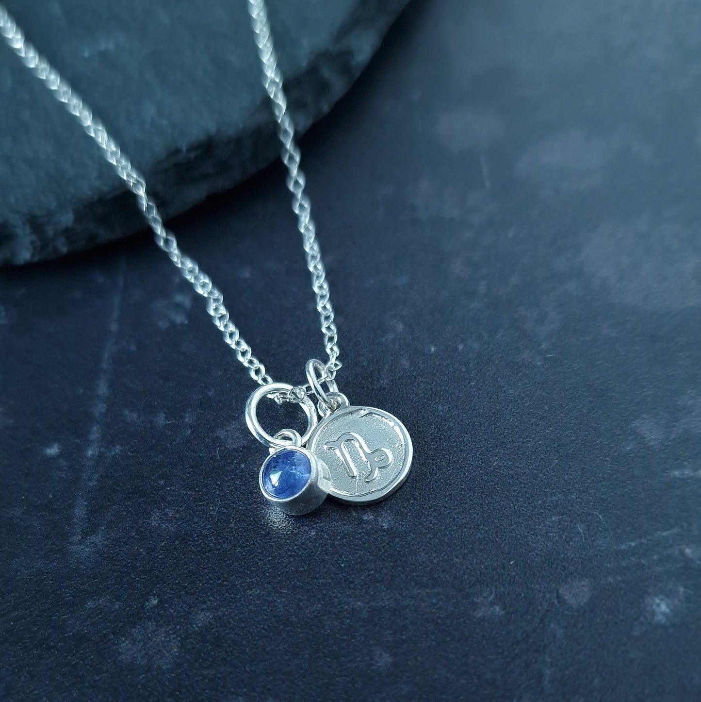 Capricorn Tanzanite charm necklace in sterling silver 