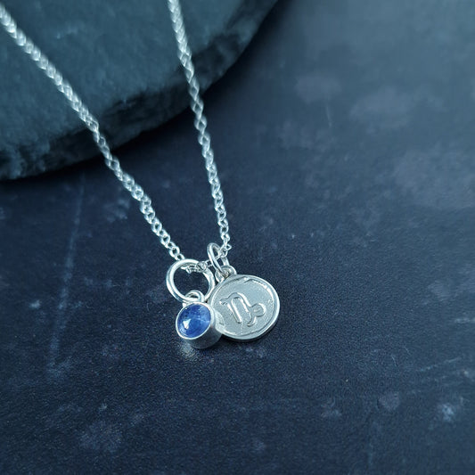 Capricorn Tanzanite charm necklace in sterling silver 