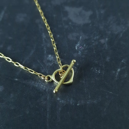 Gold heart toggle necklace - dainty t-bar mini paperclip chain necklace