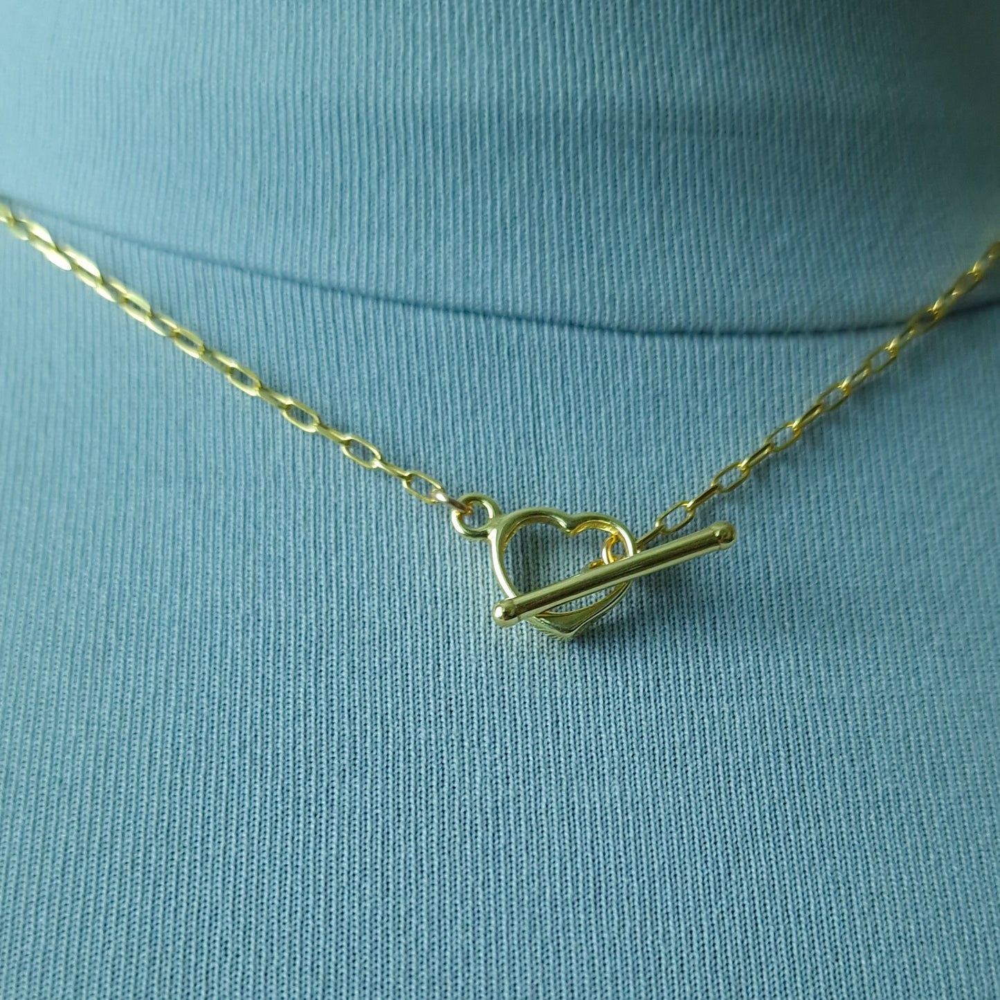 Gold heart toggle necklace - dainty t-bar mini paperclip chain necklace